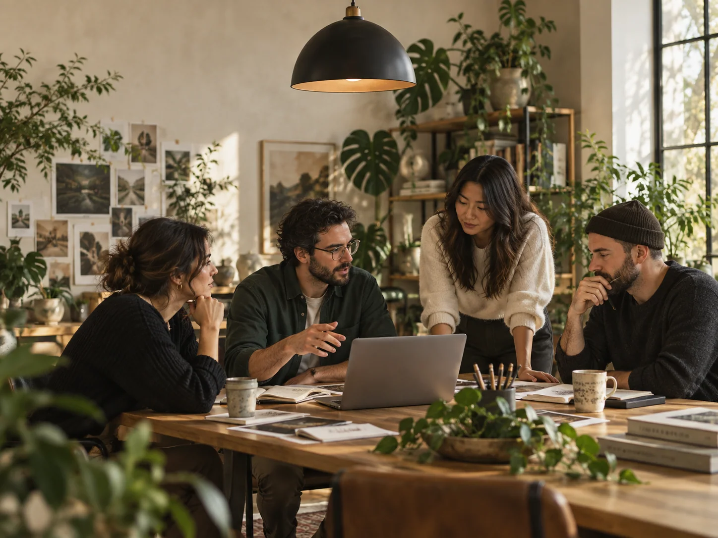 A small creative team collaborating around a table